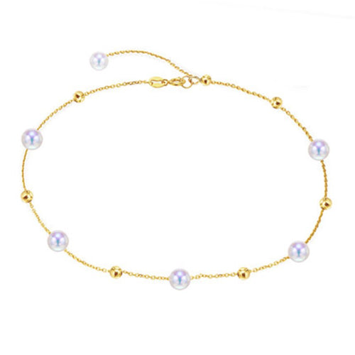 gold Chain Anklets Bracelets with natural round pearl