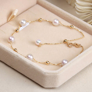 gold Chain Anklets Bracelets with natural round pearl