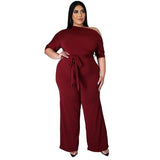 Slash Neck Women Casual Plus Size L 4XL Jumpsuits Fashion Autumn Half - Sophornlilly