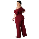 Slash Neck Women Casual Plus Size L 4XL Jumpsuits Fashion Autumn Half - Sophornlilly