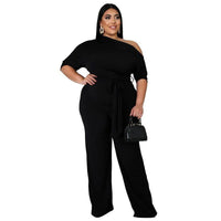 Slash Neck Women Casual Plus Size L 4XL Jumpsuits Fashion Autumn Half - Sophornlilly