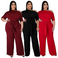 Slash Neck Women Casual Plus Size L 4XL Jumpsuits Fashion Autumn Half - Sophornlilly