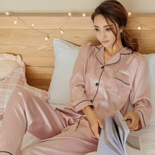 Load image into Gallery viewer, Sleepwear Women's Faux Silk Satin Pajamas Set Nightwear Long Sleeve