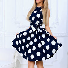 Load image into Gallery viewer, Slim Waist Sleeveless Elegant Boho Big Polka Dot A Line Mini Belt
