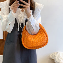 Load image into Gallery viewer, Solid Color Weave PU Leather Shoulder Tote Bag