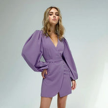Load image into Gallery viewer, Solid Sexy V Neck Mini Dress Asymmetry Tunic High Waist Ladies Elegant