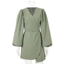 Load image into Gallery viewer, Solid Sexy V Neck Mini Dress Asymmetry Tunic High Waist Ladies Elegant