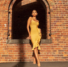 Load image into Gallery viewer, Spaghetti Strap Evening Dress Middle Length Ruffle Square Collar
