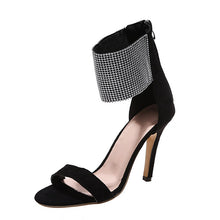 Load image into Gallery viewer, Sparkling Apricot Black Diamond Crystal High Heels Women Sandals