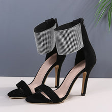Load image into Gallery viewer, Sparkling Apricot Black Diamond Crystal High Heels Women Sandals