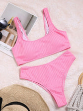 Load image into Gallery viewer, Sport Striped Bikinis Sexy Swimsuits High Waist Swimwear Women Pink - Sophornlilly