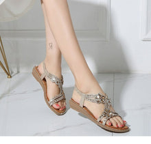 Load image into Gallery viewer, Spring New Large Size Flat Sandals Flower Rhinestone Sandals Open - Sophornlilly