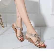 Load image into Gallery viewer, Spring New Large Size Flat Sandals Flower Rhinestone Sandals Open - Sophornlilly