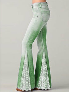 Spring Autumn New Slim Stretch Casual Women Jeans Lace Splice