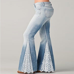 Spring Autumn New Slim Stretch Casual Women Jeans Lace Splice