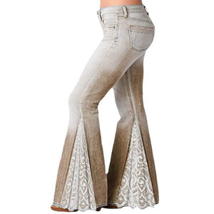 Spring Autumn New Slim Stretch Casual Women Jeans Lace Splice