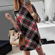 Load image into Gallery viewer, Spring Autumn New Women's Long Sleeve Dresses High Neck Plaid Fashion