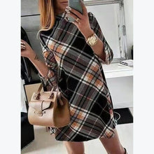 Load image into Gallery viewer, Spring Autumn New Women's Long Sleeve Dresses High Neck Plaid Fashion