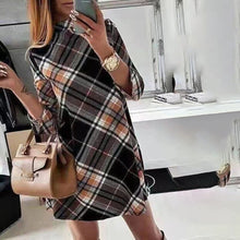 Load image into Gallery viewer, Spring Autumn New Women's Long Sleeve Dresses High Neck Plaid Fashion