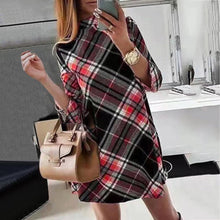 Load image into Gallery viewer, Spring Autumn New Women's Long Sleeve Dresses High Neck Plaid Fashion