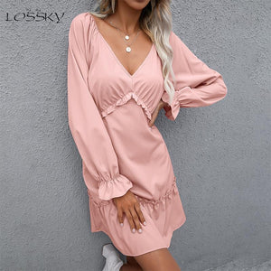 Long Sleeve Casual Loose Ruffle Stitching A line