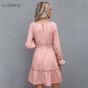 Long Sleeve Casual Loose Ruffle Stitching A line