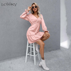 Long Sleeve Casual Loose Ruffle Stitching A line