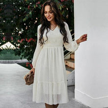 Load image into Gallery viewer, Spring New Sweet Solid Dress Women Casual V Neck Lantern Sleeve High - Sophornlilly