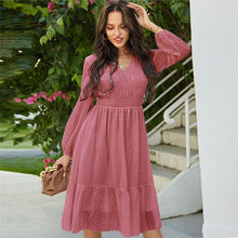 Load image into Gallery viewer, Spring New Sweet Solid Dress Women Casual V Neck Lantern Sleeve High - Sophornlilly