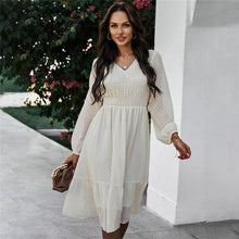 Load image into Gallery viewer, Spring New Sweet Solid Dress Women Casual V Neck Lantern Sleeve High - Sophornlilly
