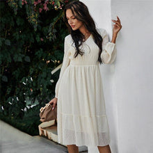 Load image into Gallery viewer, Spring New Sweet Solid Dress Women Casual V Neck Lantern Sleeve High - Sophornlilly