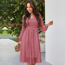 Load image into Gallery viewer, Spring New Sweet Solid Dress Women Casual V Neck Lantern Sleeve High - Sophornlilly