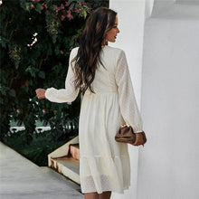 Load image into Gallery viewer, Spring New Sweet Solid Dress Women Casual V Neck Lantern Sleeve High - Sophornlilly