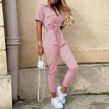 Load image into Gallery viewer, Printed Belt Overalls Rompers Short Sleeve Skinny High