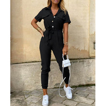 Load image into Gallery viewer, Printed Belt Overalls Rompers Short Sleeve Skinny High