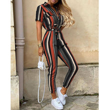 Load image into Gallery viewer, Printed Belt Overalls Rompers Short Sleeve Skinny High
