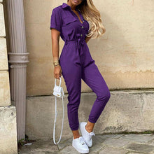 Load image into Gallery viewer, Printed Belt Overalls Rompers Short Sleeve Skinny High