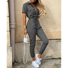 Load image into Gallery viewer, Printed Belt Overalls Rompers Short Sleeve Skinny High