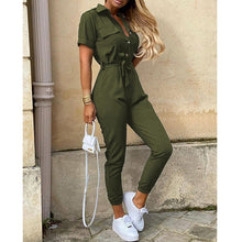 Load image into Gallery viewer, Printed Belt Overalls Rompers Short Sleeve Skinny High