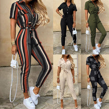 Load image into Gallery viewer, Printed Belt Overalls Rompers Short Sleeve Skinny High