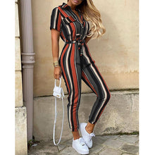 Load image into Gallery viewer, Printed Belt Overalls Rompers Short Sleeve Skinny High