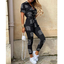Load image into Gallery viewer, Printed Belt Overalls Rompers Short Sleeve Skinny High