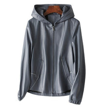 Load image into Gallery viewer, Spring Soft Leather Sheepskin Lady Hooded Casual Coat