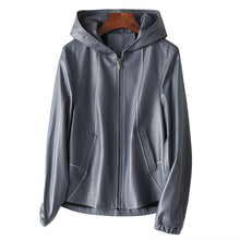 Load image into Gallery viewer, Spring Soft Leather Sheepskin Lady Hooded Casual Coat