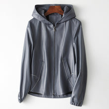 Load image into Gallery viewer, Spring Soft Leather Sheepskin Lady Hooded Casual Coat