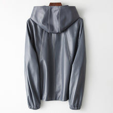 Load image into Gallery viewer, Spring Soft Leather Sheepskin Lady Hooded Casual Coat
