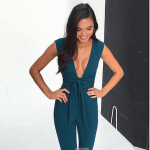 Spring Summer Black Deep V Sexy Bodycon Casaul Jumpsuit Nightclub - Sophornlilly