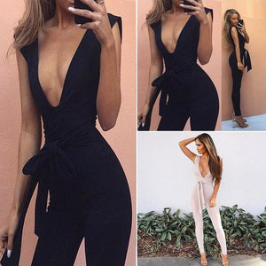 Spring Summer Black Deep V Sexy Bodycon Casaul Jumpsuit Nightclub - Sophornlilly