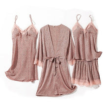Load image into Gallery viewer, Spring Summer New Bathrobe Women Kimono Gown Satin Pajamas Sets 4PCS