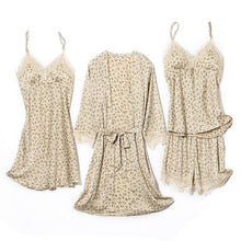 Load image into Gallery viewer, Spring Summer New Bathrobe Women Kimono Gown Satin Pajamas Sets 4PCS